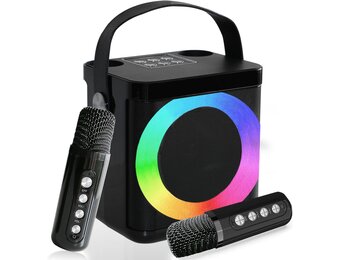 MUMUWIND Draagbare Karaoke Machine Zwart - Met 2 Microfoons, Bluetooth 5.0 en LED Verlichting