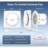Badkamerventilator 100mm, Geüpgraded Stille en Krachtige Luchtonttrekker, 130m³/h IPX4 Luchtventilator, Energiebesparend, Eenvoudig te Installeren, Ideaal voor Badkamer, Keuken, Garage, Kelder
