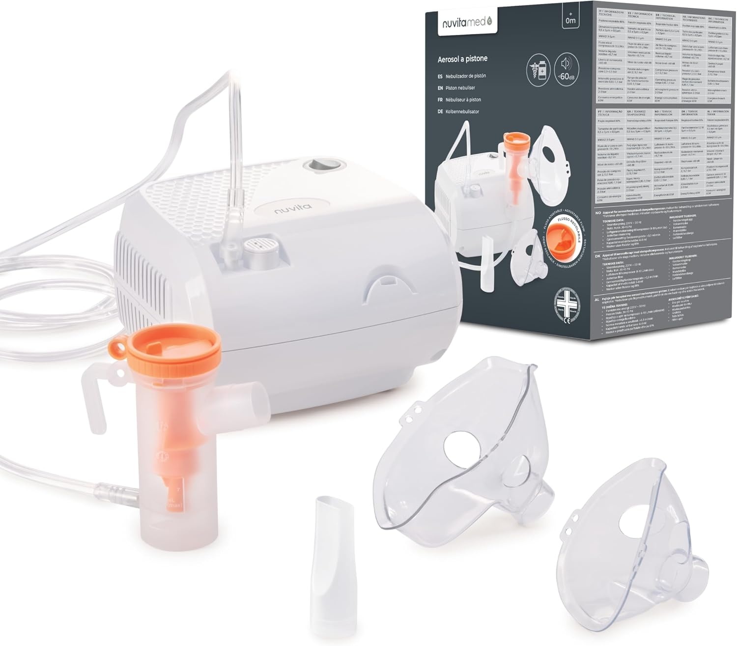 Nuvita 5023 Nébuliseur à Piston pour Thérapie Respiratoire Efficace - Haute Performance, Faible Bruit, Compatibilité avec Tous les Médicament