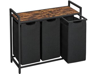 Wasmand met 3 vakken - 114L - Zwart MDF & Staal - 34% Korting