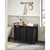 Wasmand met 3 vakken - 114L - Zwart MDF & Staal - 34% Korting
