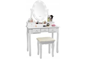 Kaptafel Wit Grenen/MDF met LED Spiegel & Kruk (57% Korting)
