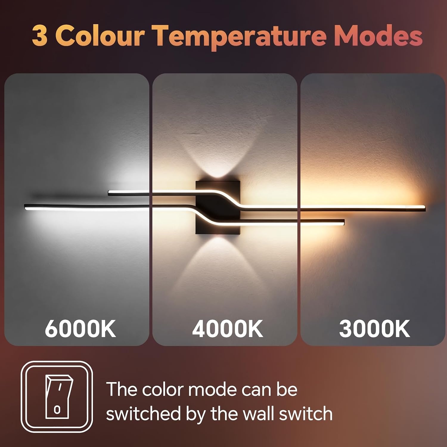 LED Wandlamp Zwart 100cm 25W - 3 Kleuren Licht, 58% Korting