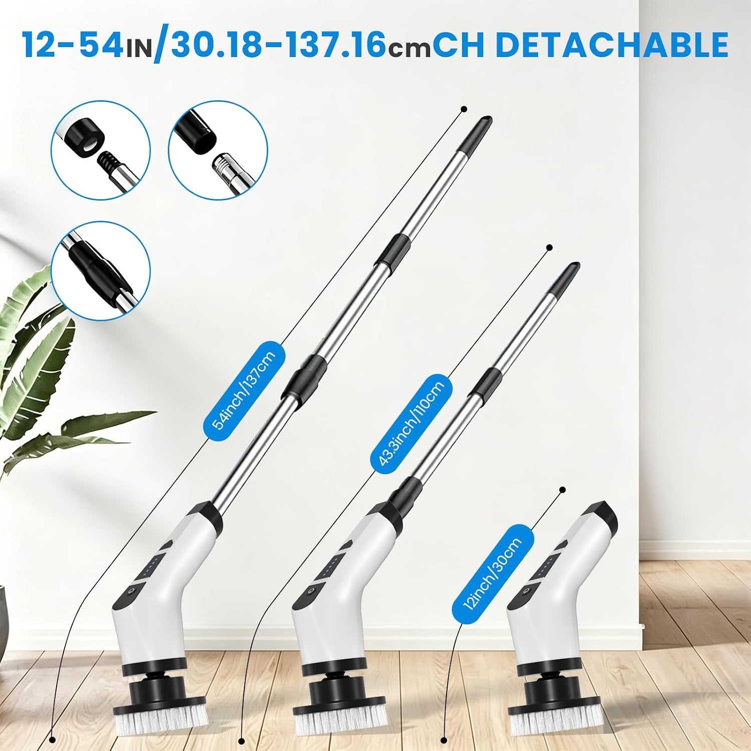 Rotary cleaning brush, 9 interchangeable brush heads, dual speed, pull-out handle, ideal for shower, tiles, kitchen and car seats