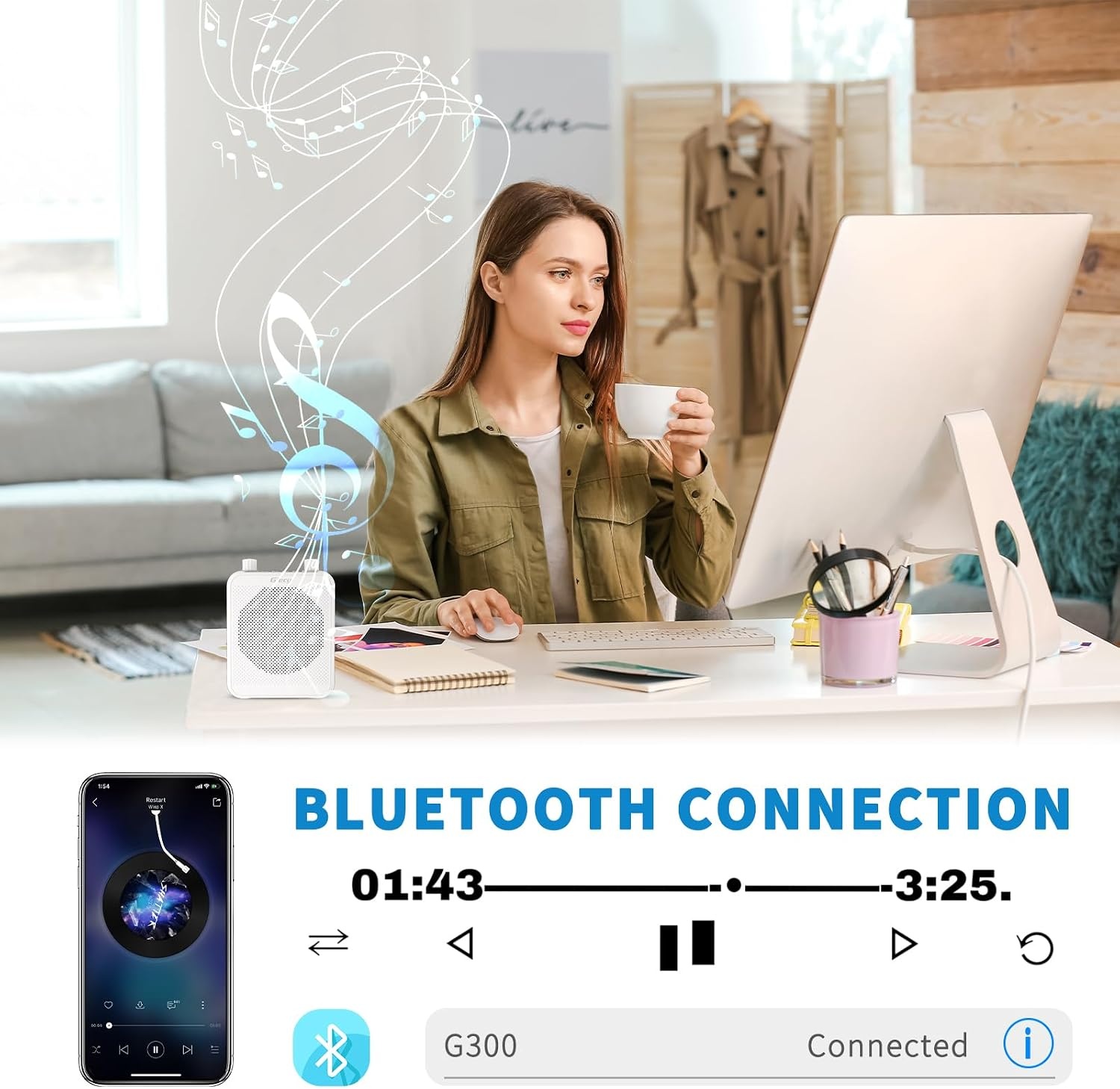 Draagbare Spraakversterker met Microfoon & Bluetooth | Wit | 29% Korting