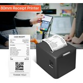 Shuaiguō 80 mm thermische labelprinter, multifunctionele labelprinter, USB- en LAN-verbinding, automatisch snijden, grote papierhouder, ESC/POS ondersteuning