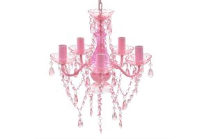Roze Kristallen Plafondlamp met 5 Fittingen - 40% Korting