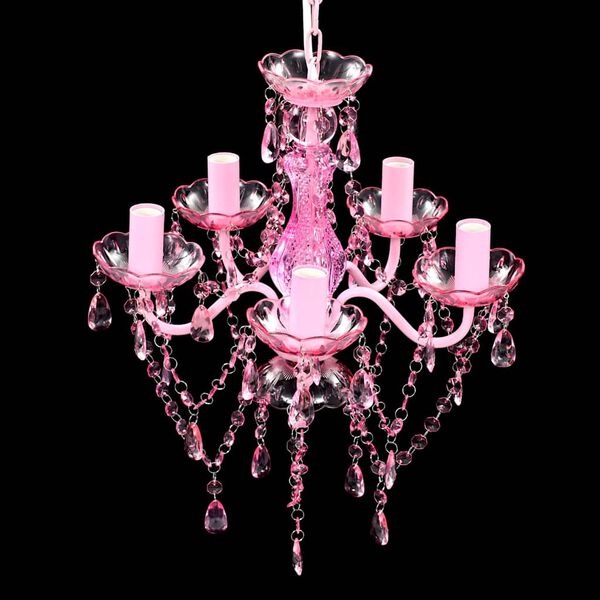 Roze Kristallen Plafondlamp met 5xE14 Fitting - 34% Korting