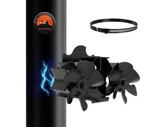 Magnetische Kachelventilator - 12 Aluminium Bladen - Geruisloos - Zwart