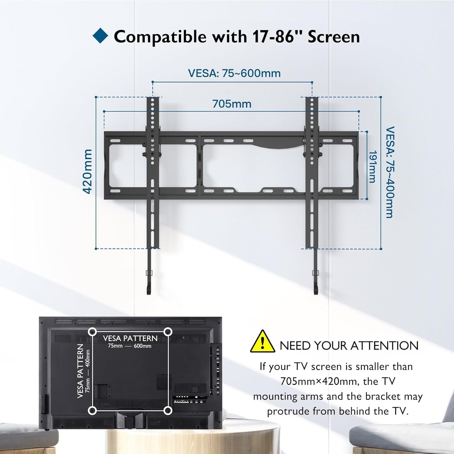 Kantelbare TV Muurbeugel 17-86" | 75kg | VESA 600x400 | 33% Korting