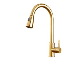 Gouden Keukenkraan met Uittrekbare Slang (82 cm) - Messing & Chroom