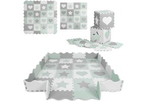 Baby Speelmat Puzzel Grijs-Mint 150x150cm 1,4cm Dik - 48% Korting