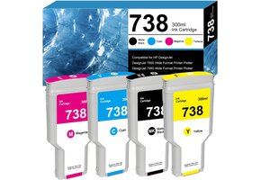 4x 300ml Inktcartridge Set 738XL HP DesignJet T850/T950 - Mat Zwart, Cyaan, Magenta, Geel - 69% Korting
