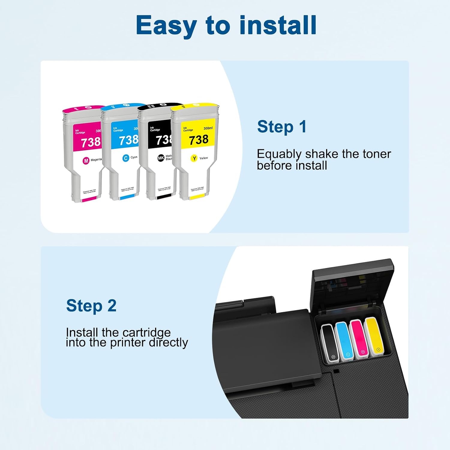 Inktcartridge Set 738XL voor HP T850 T950 | 4x 300ml | Mat Zwart, Cyaan, Magenta, Geel | 78% Korting