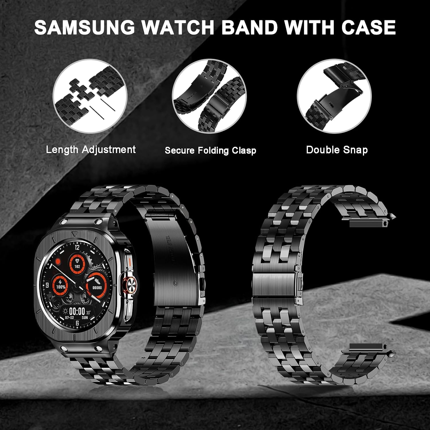 RVS Horlogeband met Case Zwart voor Samsung Galaxy Watch Ultra 47 mm - 59% Korting