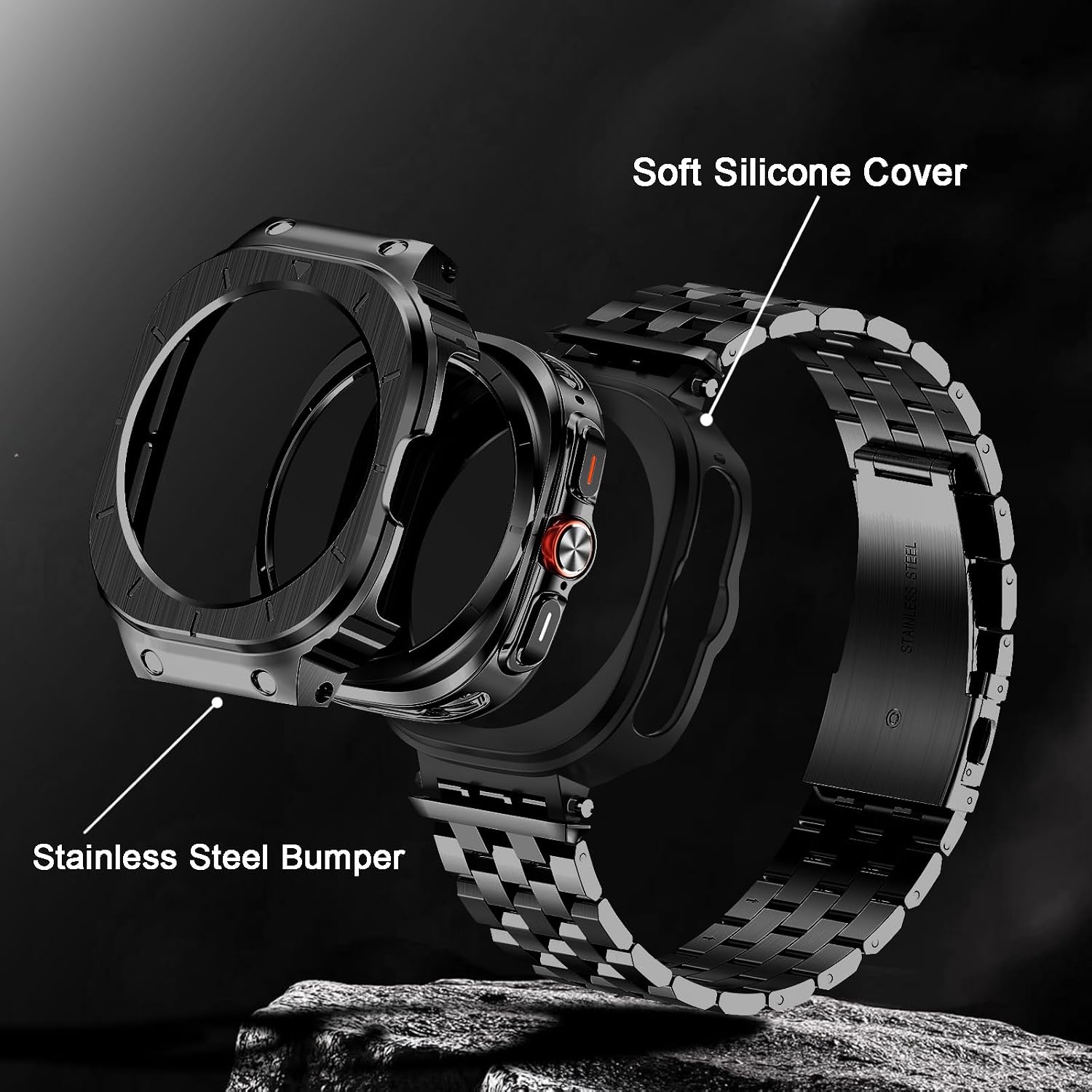 RVS Horlogeband met Case Zwart voor Samsung Galaxy Watch Ultra 47 mm - 59% Korting
