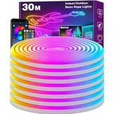 LETIANPAI 30 m neon ledstrip, flexibele ledstrips, bediening met app/afstandsbediening, meerdere modi, waterdicht, muzieksynchronisatie, gaming strip verlichting voor slaapkamer en binnen, IP65
