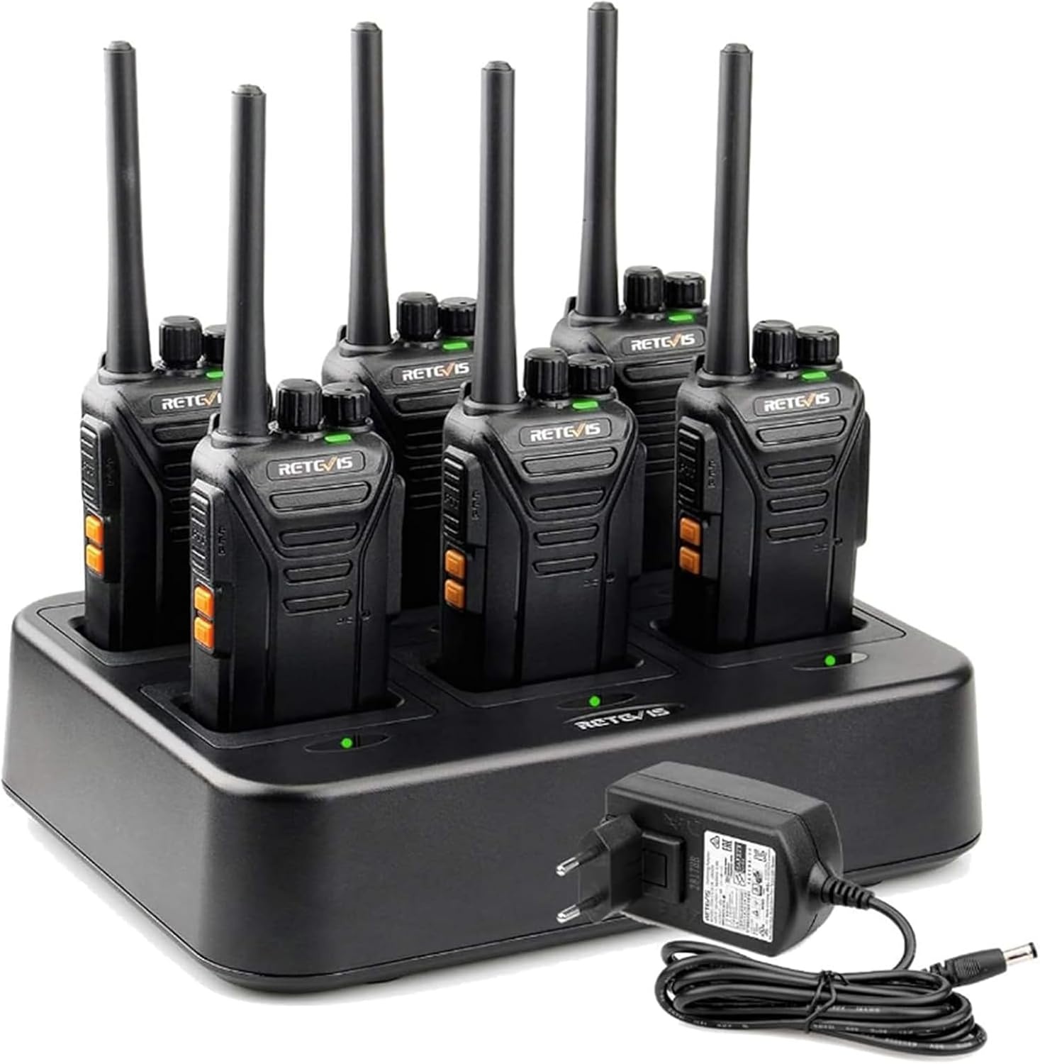 Retevis RT27 Walkie Talkie met 6-weg Lader, PMR446 Professionele Vergunningsvrije Portofoon, 16 Kanalen CTCSS/DCS VOX, Walkie-talkie voor Scholen, Grote bedrijven of Evenementen(6 Stuks, Zwart)