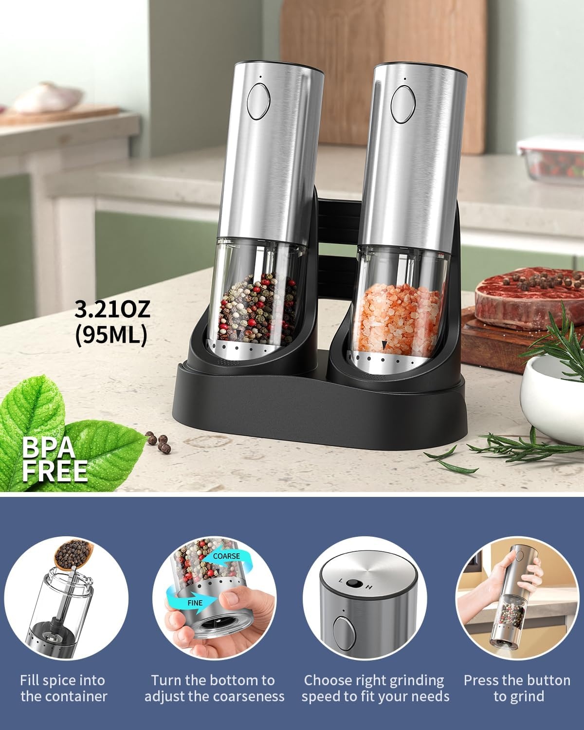 CIRCLE JOY Oplaadbare zout- en pepermolen set KYMQ-S32C-HO52