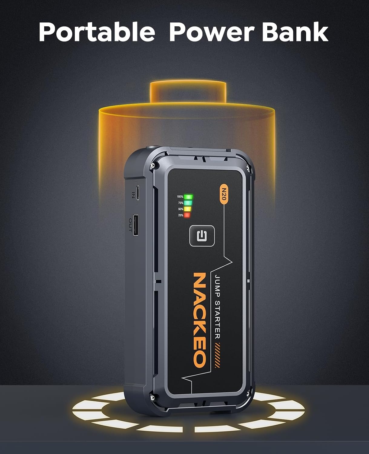 Auto-starthulp, 12 V starthulp accupack met 3-modus led-zaklamp, snellaad-smart-clip, praktisch en compact, perfect voor motorfietsen, auto's, SUV's en campers