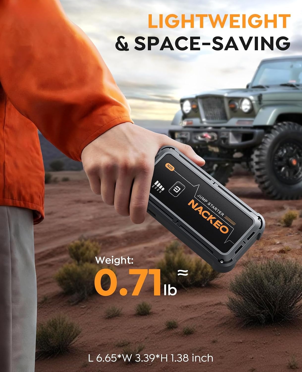 Auto-starthulp, 12 V starthulp accupack met 3-modus led-zaklamp, snellaad-smart-clip, praktisch en compact, perfect voor motorfietsen, auto's, SUV's en campers