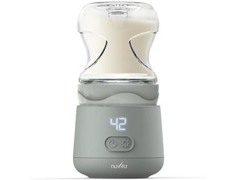Nuvita 1162 Universele draagbare babyflesverwarmer, snel verwarmen en warmte-isolatie, 4 temperatuurniveaus, hermetische anti-druppelsluiting, laadt tot 8 flessen op, groen (Sage Green)