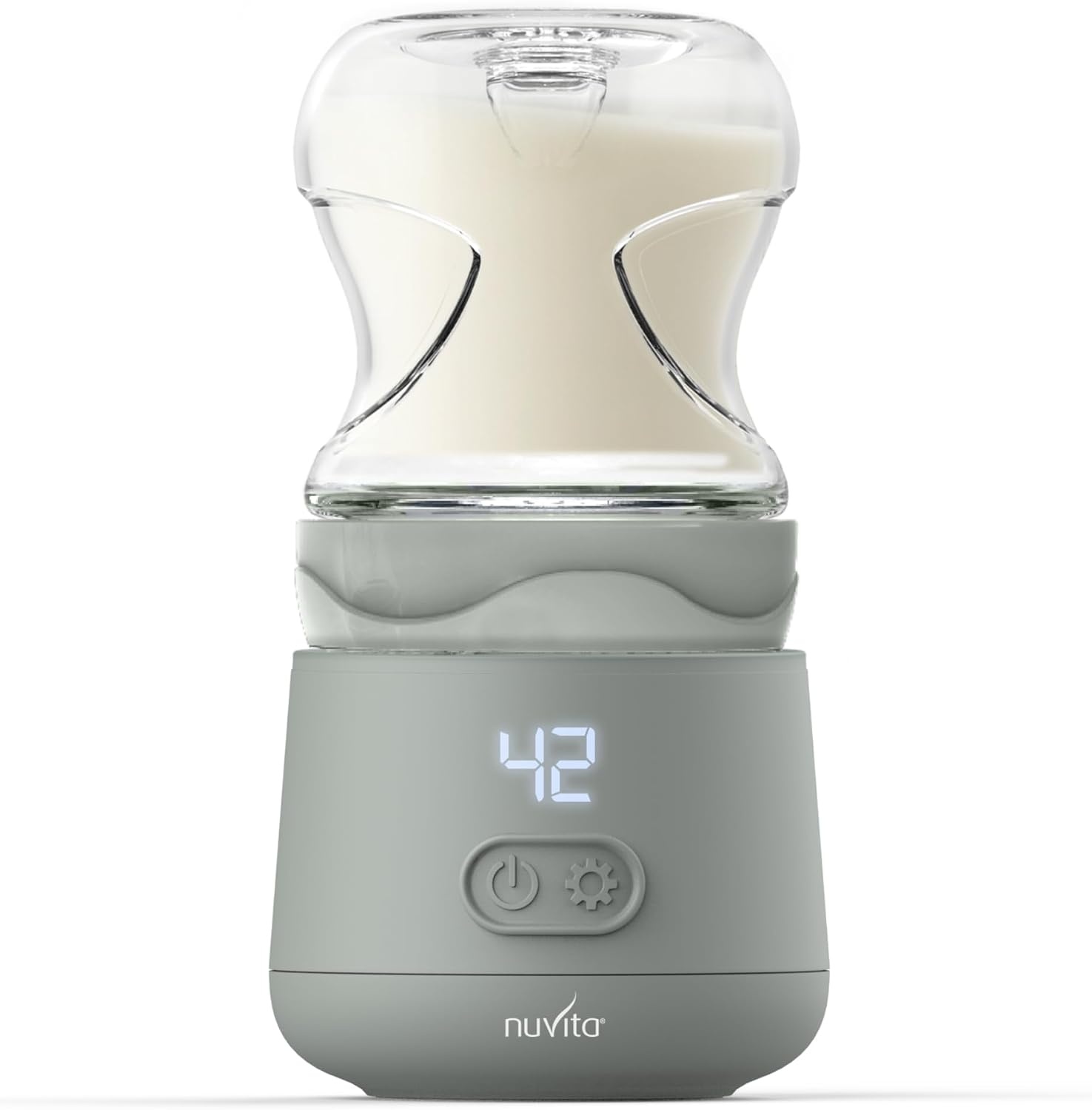 Nuvita 1162 Universele draagbare babyflesverwarmer, snel verwarmen en warmte-isolatie, 4 temperatuurniveaus, hermetische anti-druppelsluiting, laadt tot 8 flessen op, groen (Sage Green)
