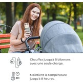 Nuvita 1162 Universele draagbare babyflesverwarmer, snel verwarmen en warmte-isolatie, 4 temperatuurniveaus, hermetische anti-druppelsluiting, laadt tot 8 flessen op, groen (Sage Green)