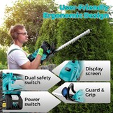 Lange heggenschaar, accu-grasschaar en struikschaar met 2 x 4,0 Ah batterijen, elektrische heggenschaar, borstelloze motor voor tuin