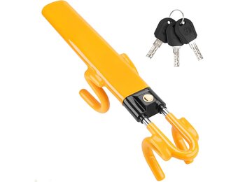 Tevlaphee Steering Wheel Lock Twin Bar, Steering Lock, Car Anti-Theft Device, High Visibility, Heavy Duty, Universal Fit, Adjustable Length,3 Keys(Yellow)