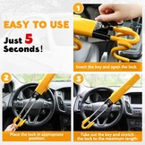 Tevlaphee Steering Wheel Lock Twin Bar, Steering Lock, Car Anti-Theft Device, High Visibility, Heavy Duty, Universal Fit, Adjustable Length,3 Keys(Yellow)