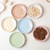 Keramische voerbakken voor katten, 6-delige set, pastelkleuren, platte kommen