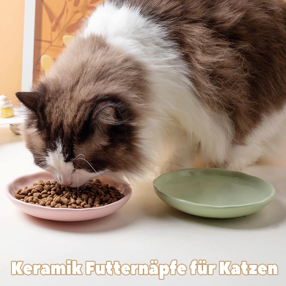 Keramische voerbakken voor katten, 6-delige set, pastelkleuren, platte kommen