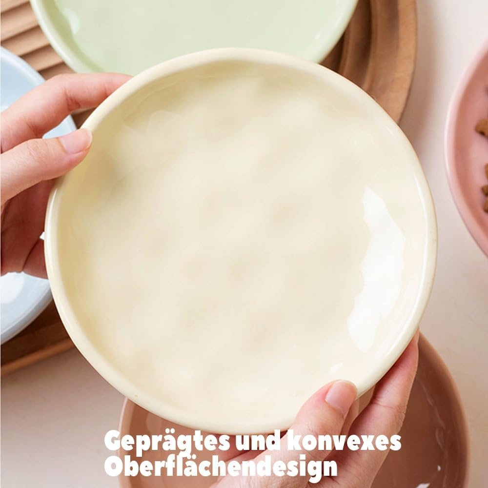 Keramische voerbakken voor katten, 6-delige set, pastelkleuren, platte kommen