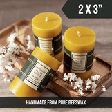 Set of 3 Pillar Candles 100% Pure Beeswax - 21 Hour Duration Smokeless with Cotton Wick - Gift for Unscented Lovers