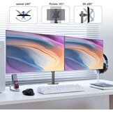 Pholiten Dubbele Monitorbeugel voor 13-27 Inch LED LCD-schermen, 2 monitorbeugels in hoogte verstelbaar, 360° draaibaar en 180° roteerbaar, VESA 75/100 mm tot 10 kg, dubbele monitorarm (MD97442)