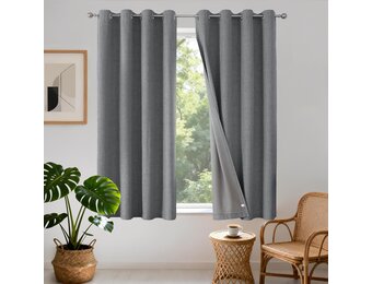 Joydeco 100% Blackout Curtains for Indoor 2 Pieces, Linen Thermal Curtains with Eyelets for Modern Living Room, Children's Room, Bedroom Blackout Curtains(Grey, 2xL117xH183)