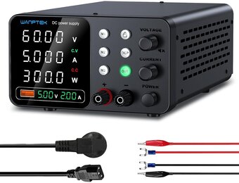 Laboratoriumvoeding 60 V 5 A Laboratoriumnetspanning met 3-geheugen en vergrendelingssleutel, regelbare voeding met OCP-beveiliging/uitgangen/USB-snelladen / 4-cijferige LED-display