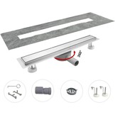 Shower Drain 90 cm, Tilable Shower Channel, Extra Flat, Stainless Steel Floor Drain Complete Set with 360° Siphon Hair Strainer
