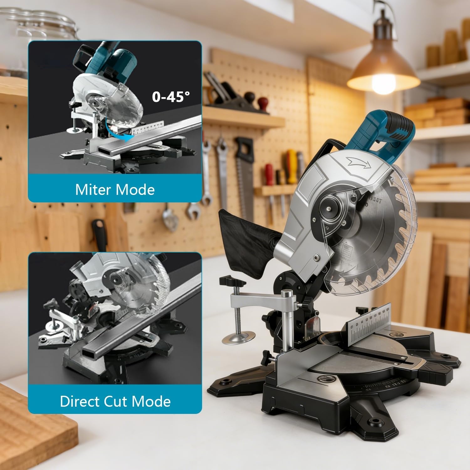 Kap- en verstekzaag voor Makita 18 V accu, professionele afkortzaag, metalen verstekzaag, tafelblad van gegoten aluminium, 0-45° schuine snede, zaagblad van Ø 210 mm (zonder accu)