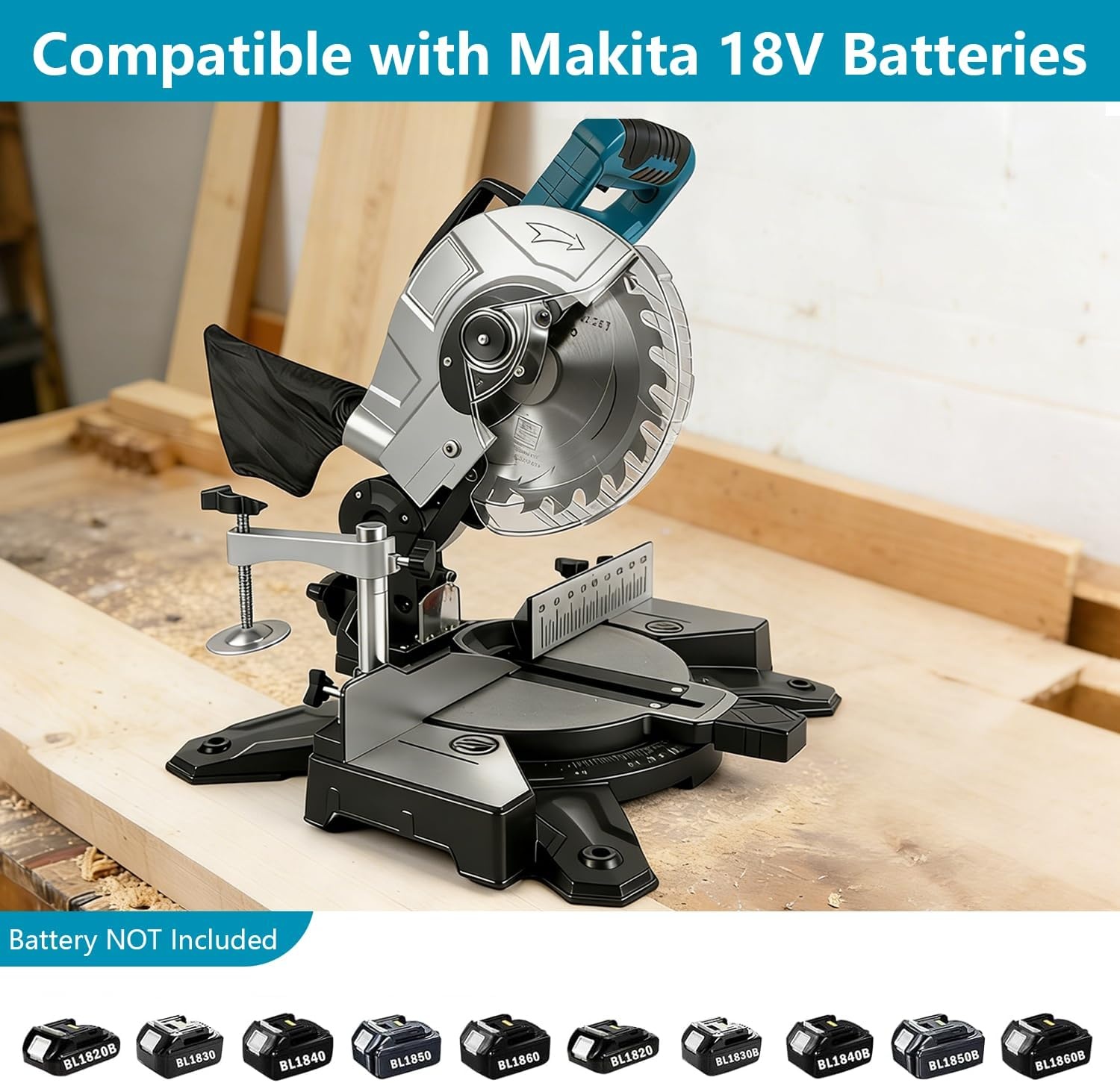 Kap- en verstekzaag voor Makita 18 V accu, professionele afkortzaag, metalen verstekzaag, tafelblad van gegoten aluminium, 0-45° schuine snede, zaagblad van Ø 210 mm (zonder accu)