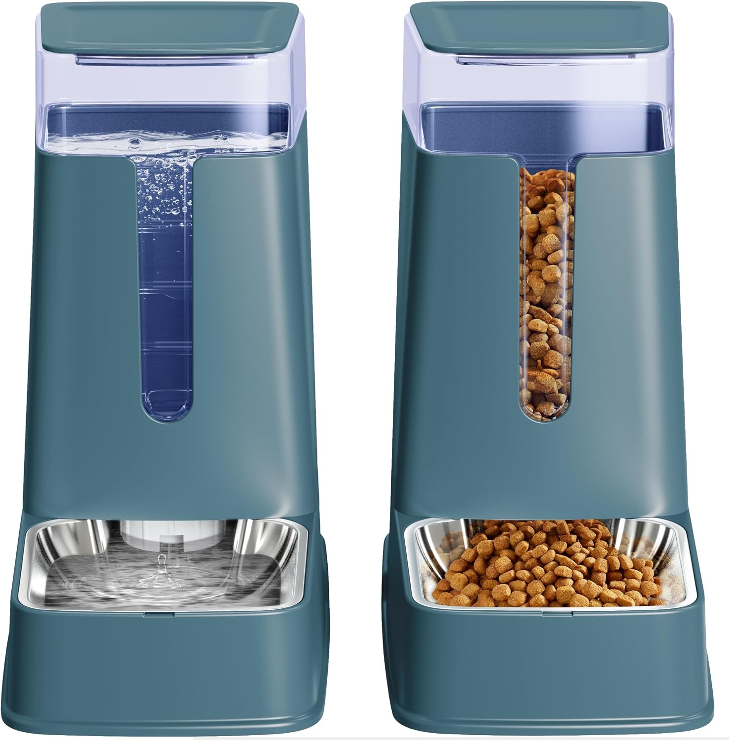 Automatische kattenvoerdispenser en kattenwaterdispenser in set, 2 verpakkingen, automatische hondenvoerdispenser en hondenwaterdispenser, 3,5 l voor kleine, middelgrote en grote honden, huisdieren