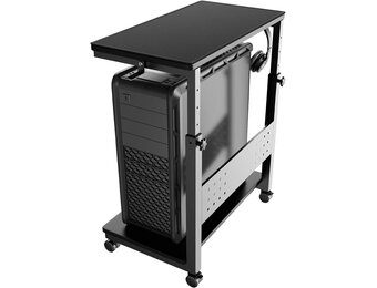 PUTORSEN In Hoogte Verstelbare PC Tower Standaard met 2 Etages, Computer Tower Standaard met Wieltjes en Muismat,ATX-behuizingen tot 40kg/Etage,Printerstandaard voor Thuisbureau, Zwart - Maat 38.5 x 50 x 85 cm