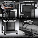 PUTORSEN In Hoogte Verstelbare PC Tower Standaard met 2 Etages, Computer Tower Standaard met Wieltjes en Muismat,ATX-behuizingen tot 40kg/Etage,Printerstandaard voor Thuisbureau, Zwart - Maat 38.5 x 50 x 85 cm