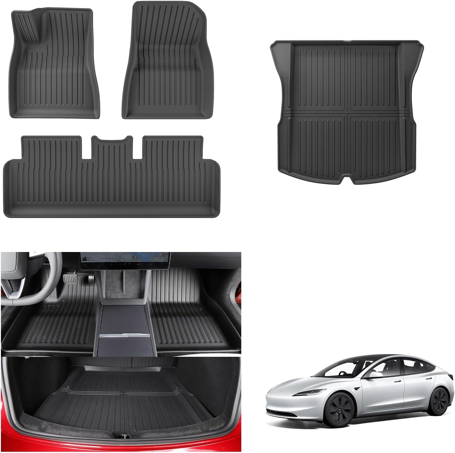 GAFAT Boot Mats + Floor Mats TPE All-Weather Interior Mats for Trunk and Floor, High Edge, Original 3D Scan, Pack of 4