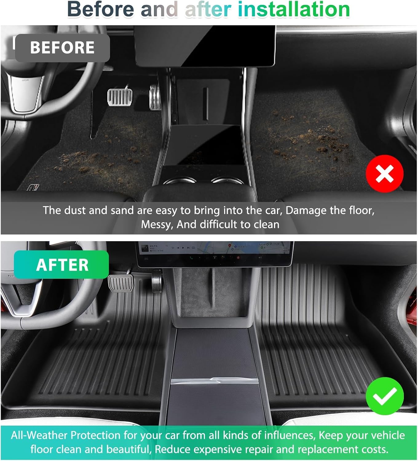 GAFAT Boot Mats + Floor Mats TPE All-Weather Interior Mats for Trunk and Floor, High Edge, Original 3D Scan, Pack of 4
