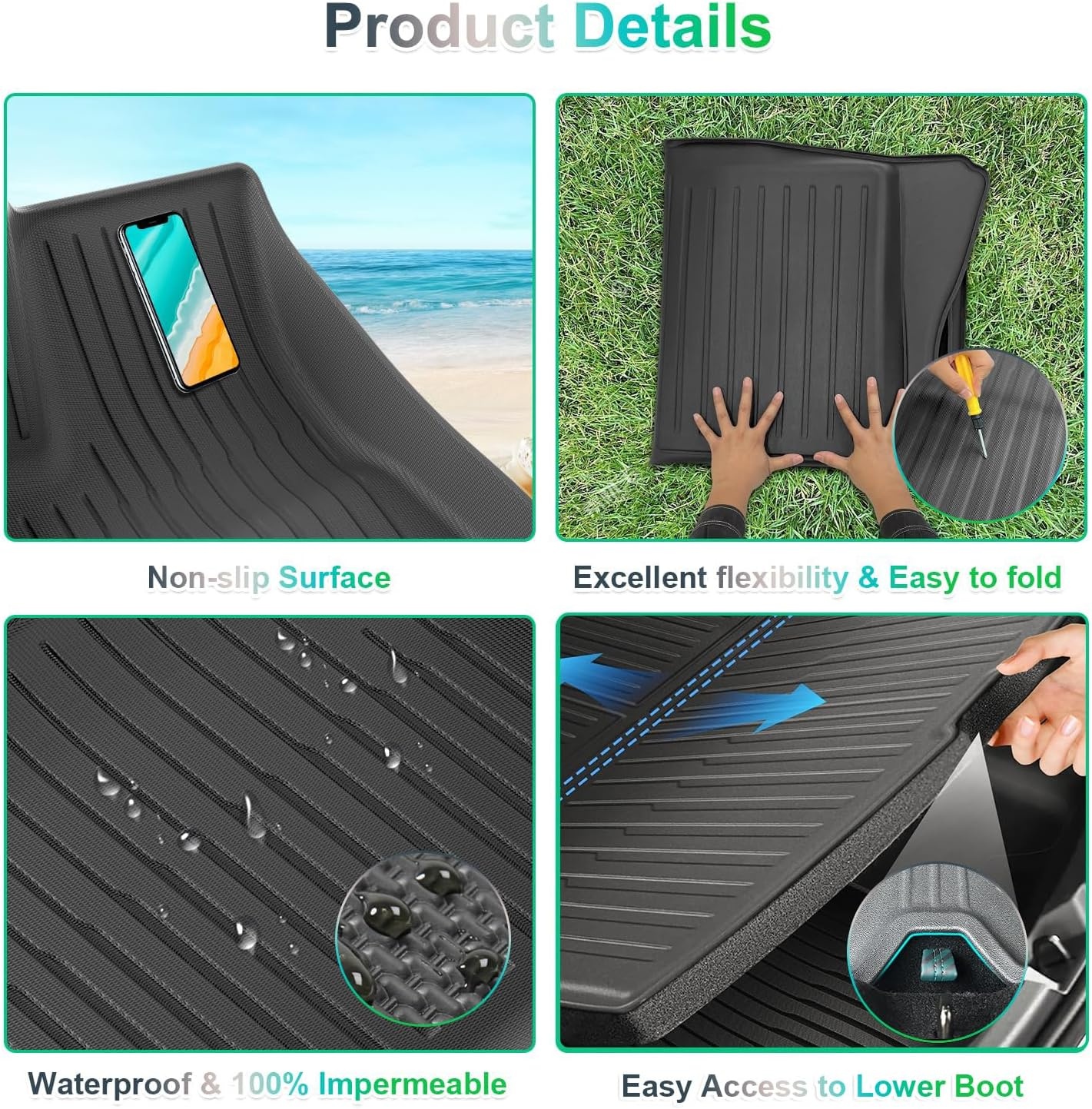 GAFAT Boot Mats + Floor Mats TPE All-Weather Interior Mats for Trunk and Floor, High Edge, Original 3D Scan, Pack of 4