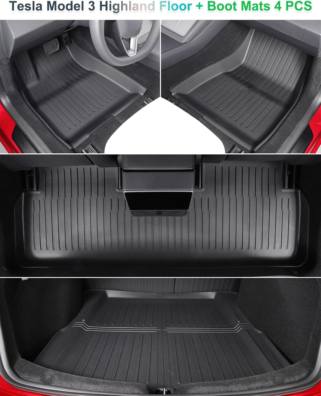 GAFAT Boot Mats + Floor Mats TPE All-Weather Interior Mats for Trunk and Floor, High Edge, Original 3D Scan, Pack of 4