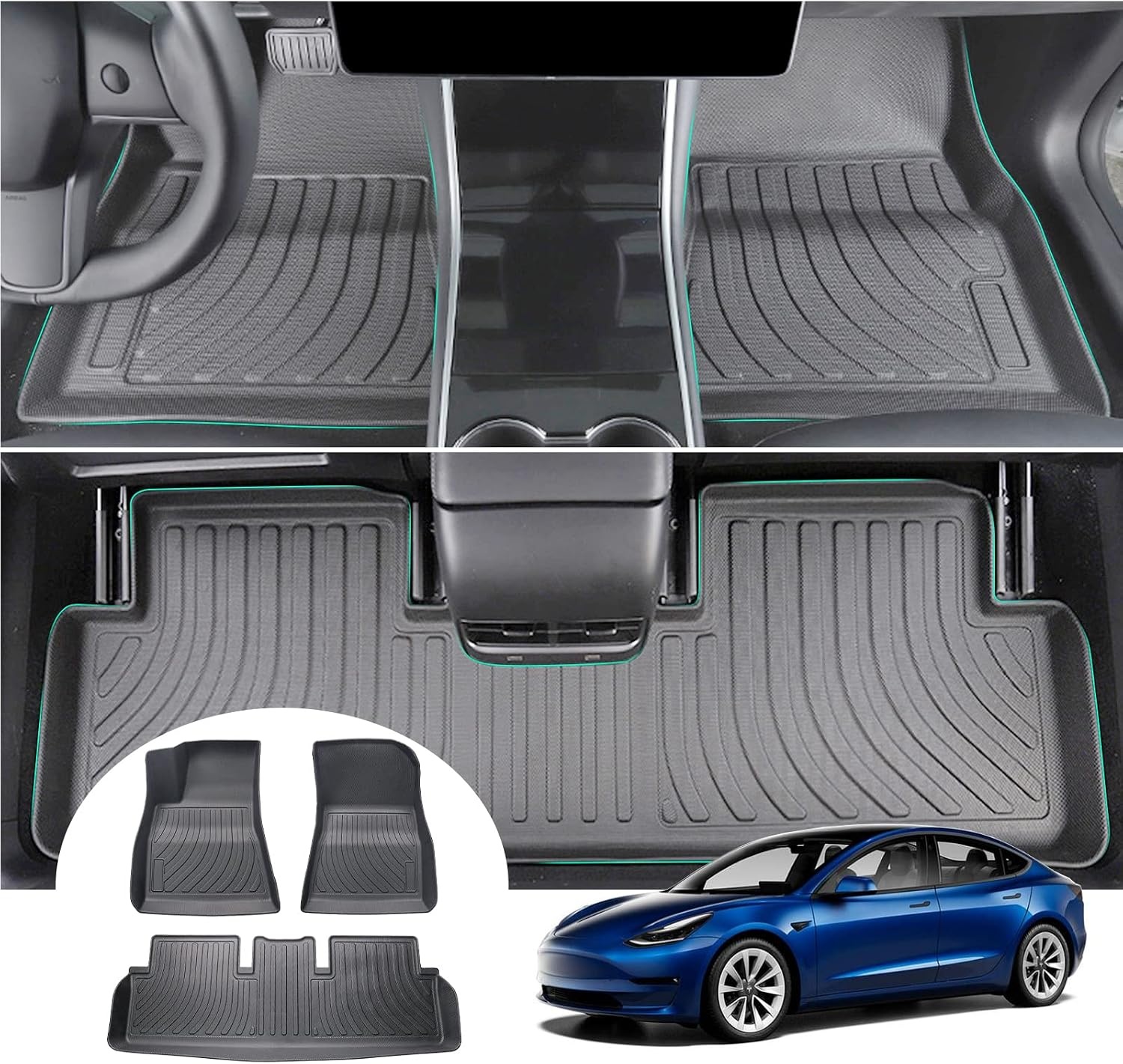 GAFAT Boot Mats + Floor Mats TPE All-Weather Interior Mats for Trunk and Floor, High Edge, Original 3D Scan, Pack of 4