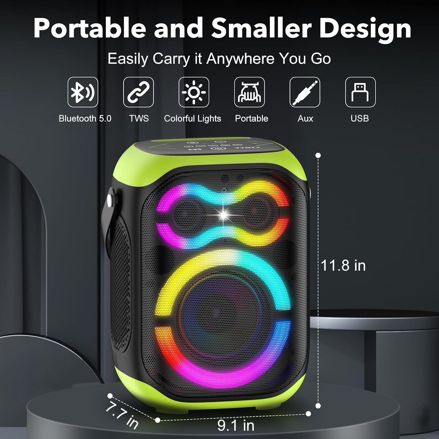 Draagbare Bluetooth-luidspreker met ledverlichting, modern design (zwart)